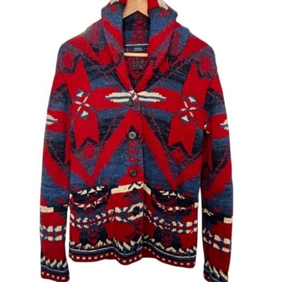 90s Ralph Lauren Sport Red Collared Knit Cardigan - Picture 1 of 4